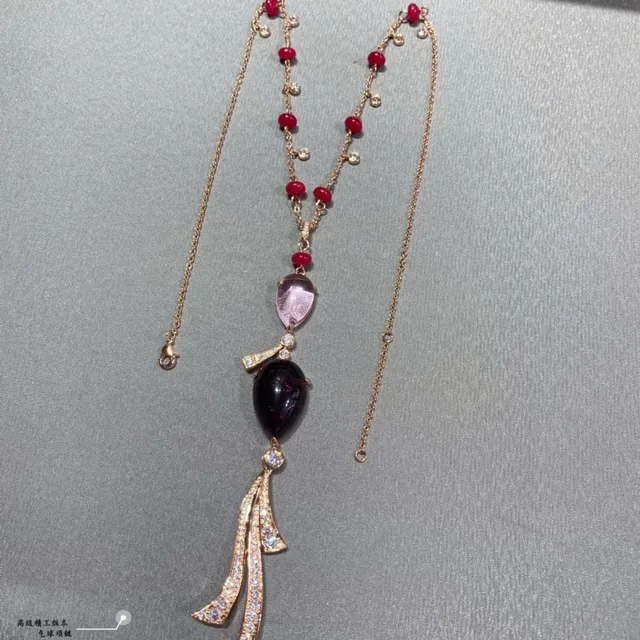 Pink Gold Rose Filigree Multi-Gemstone Pendant Necklace 3