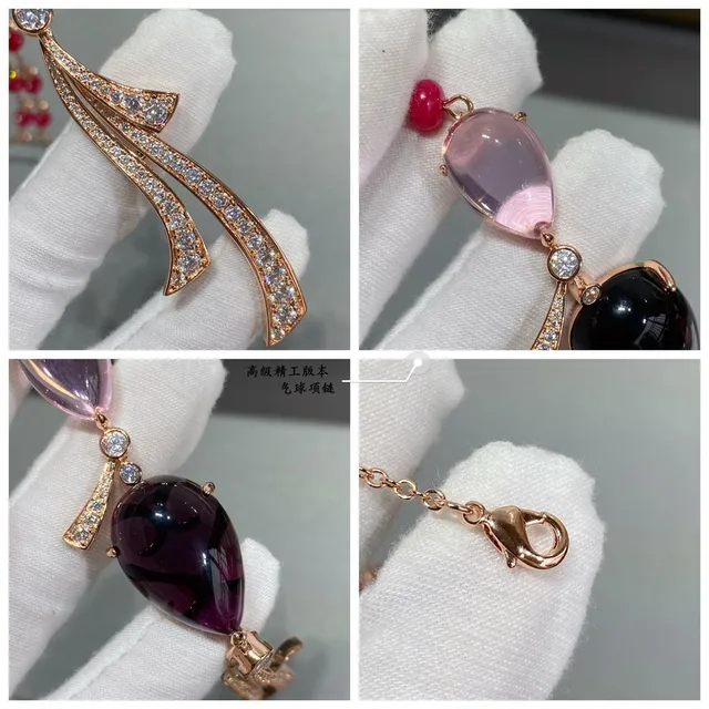 Pink Gold Rose Filigree Multi-Gemstone Pendant Necklace 4