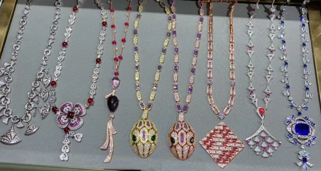Pink Gold Rose Filigree Multi-Gemstone Pendant Necklace 6