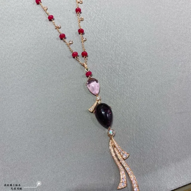 Pink Gold Rose Filigree Multi-Gemstone Pendant Necklace 7
