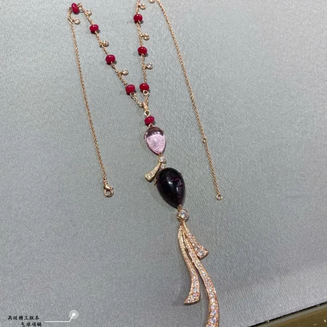 Pink Gold Rose Filigree Multi-Gemstone Pendant Necklace 8