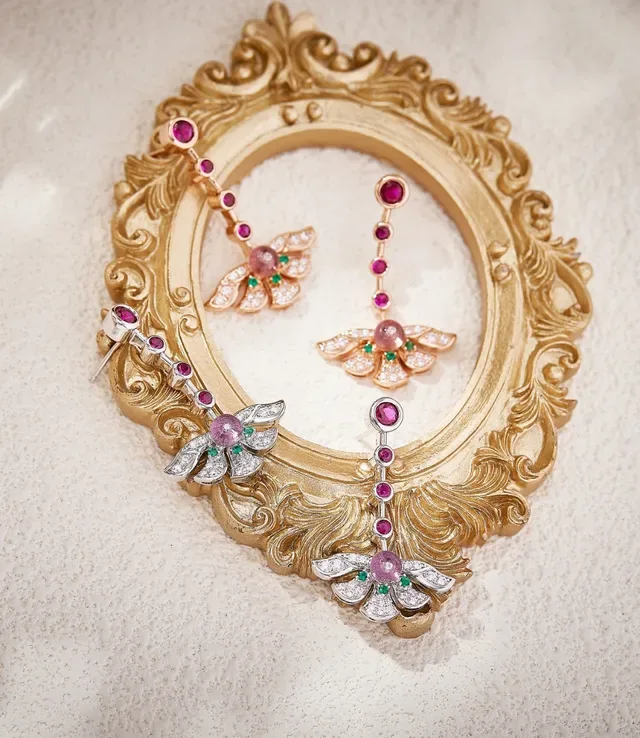 Pink Green Wing-Shaped Pavé-Set Earrings 8