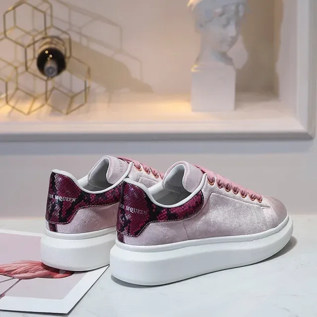 Pink Red Platform Sole Velvet Upper Sneakers 2