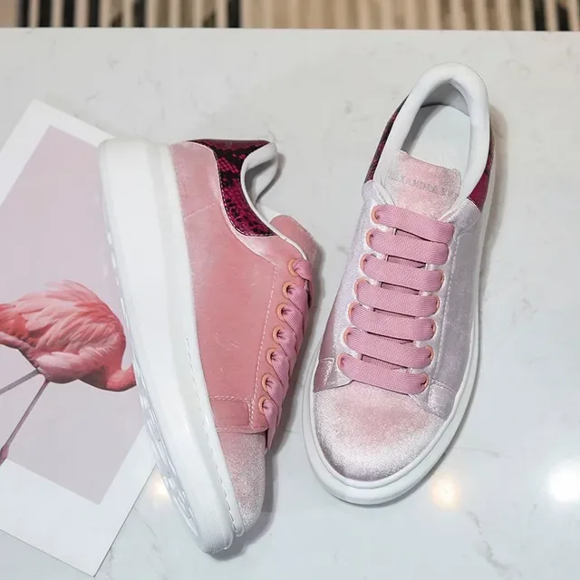 Pink Red Platform Sole Velvet Upper Sneakers 3