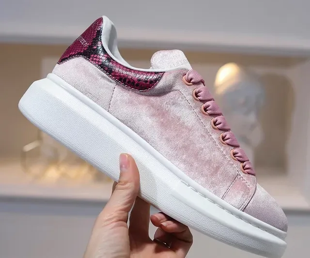 Pink Red Platform Sole Velvet Upper Sneakers 4