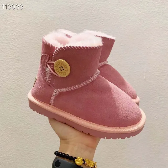 Pink Suede-Like Shearling-Lined Button Snow Boots 2