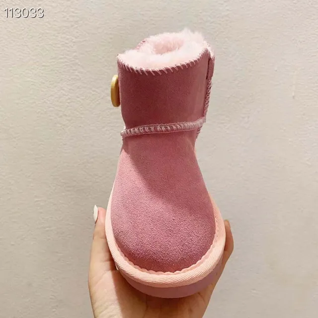 Pink Suede-Like Shearling-Lined Button Snow Boots 9