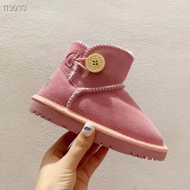 Pink Suede-Like Shearling-Lined Button Snow Boots 10