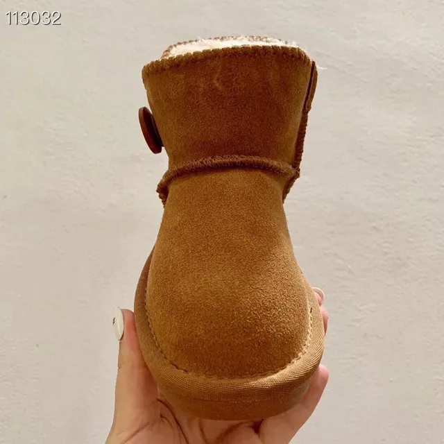 Pink Suede-Like Shearling-Lined Button Snow Boots 18