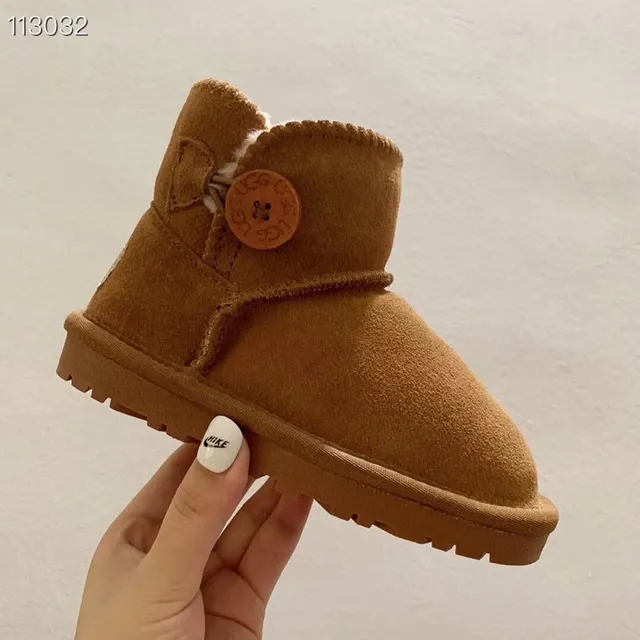 Pink Suede-Like Shearling-Lined Button Snow Boots 19