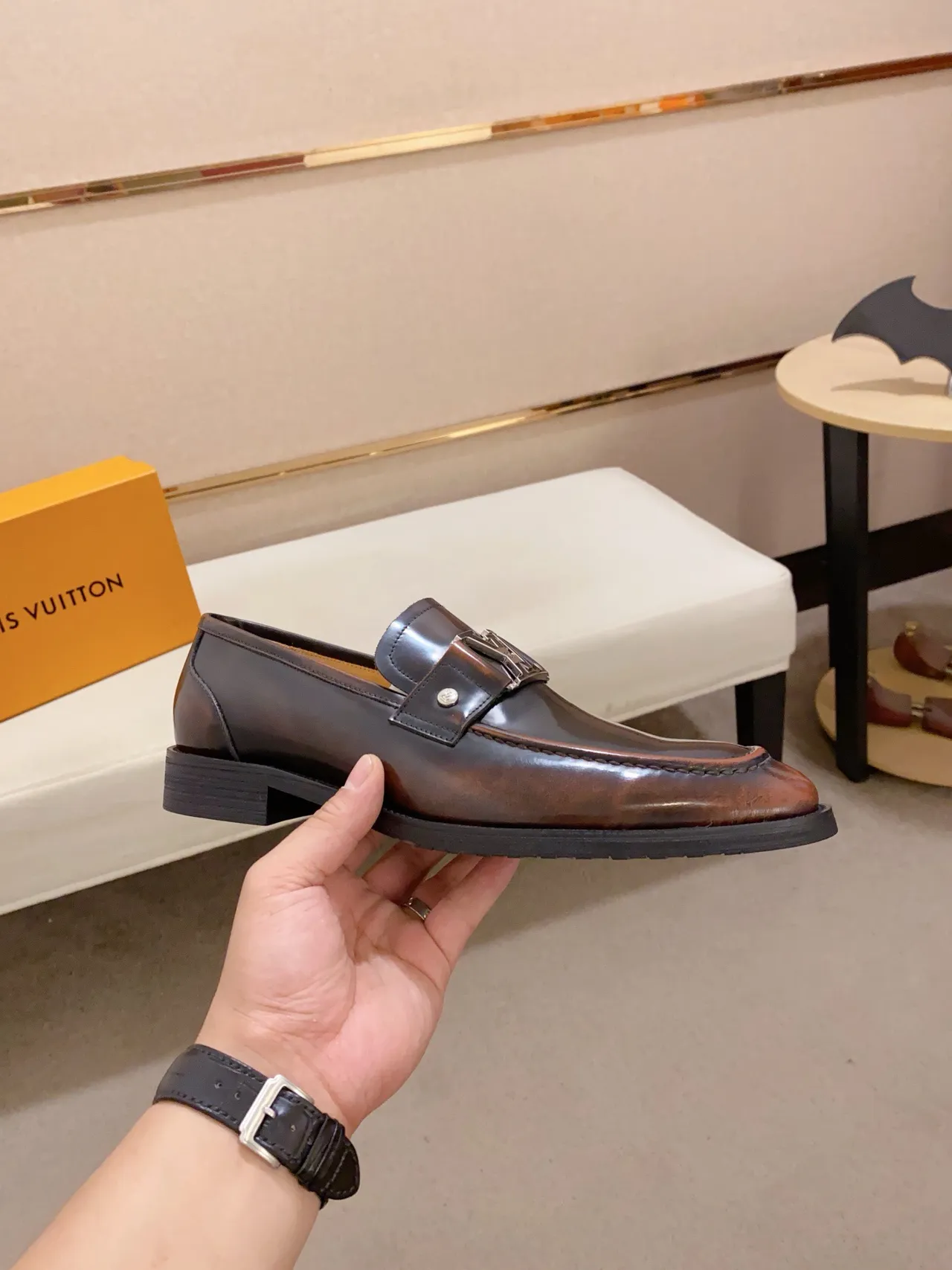 Polished Brown Leather Buckle Strap Loafer 4