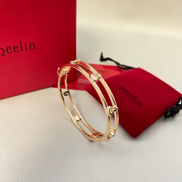 Qeelin Bo Gold Brown Double-Bar Heart-Motif Bracelet 2