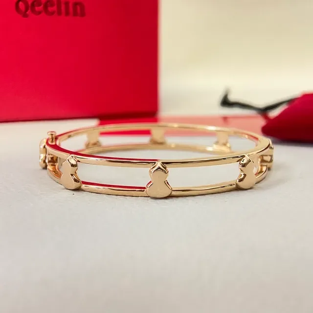 Qeelin Bo Gold Brown Double-Bar Heart-Motif Bracelet 4