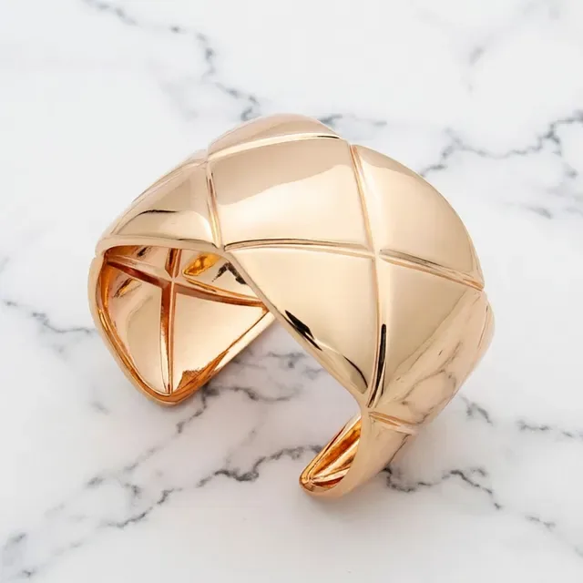 Quilted Geometric Faceted Open Cuff Bracelets 2