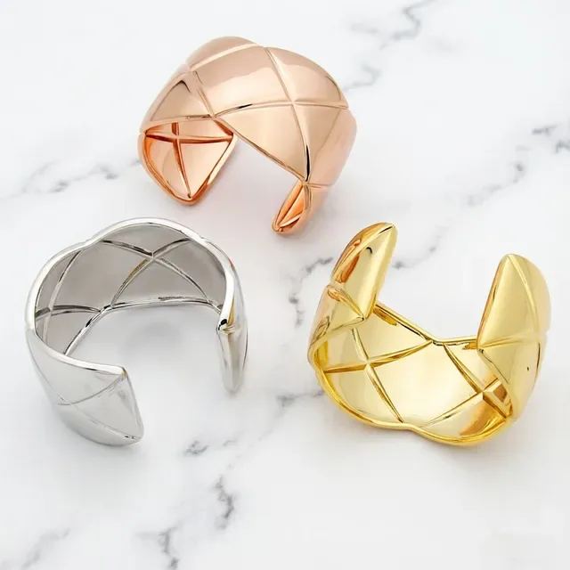Quilted Geometric Faceted Open Cuff Bracelets 4