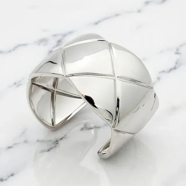 Quilted Geometric Faceted Open Cuff Bracelets 5