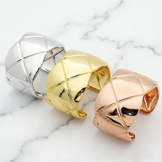 Quilted Geometric Faceted Open Cuff Bracelets 6