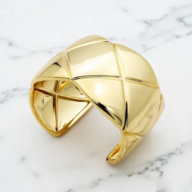 Quilted Geometric Faceted Open Cuff Bracelets 7