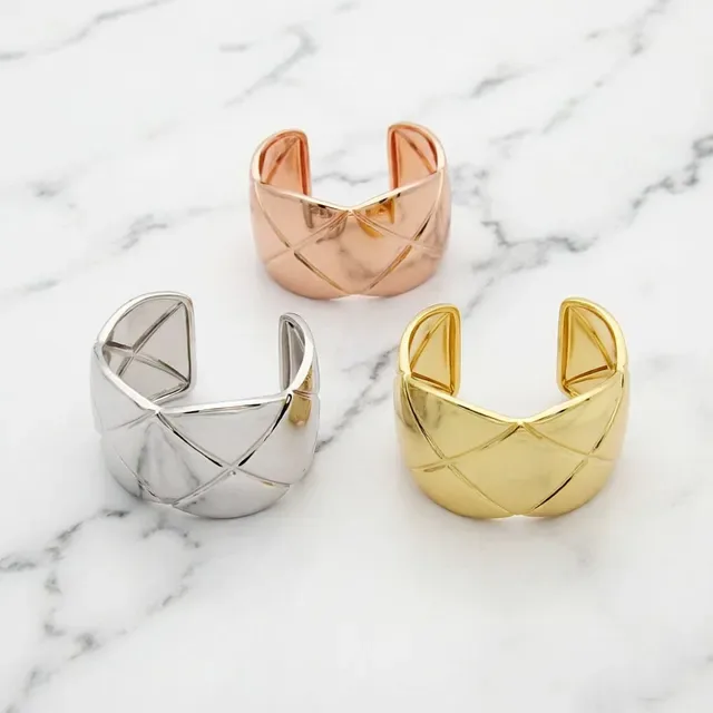 Quilted Geometric Faceted Open Cuff Bracelets 8