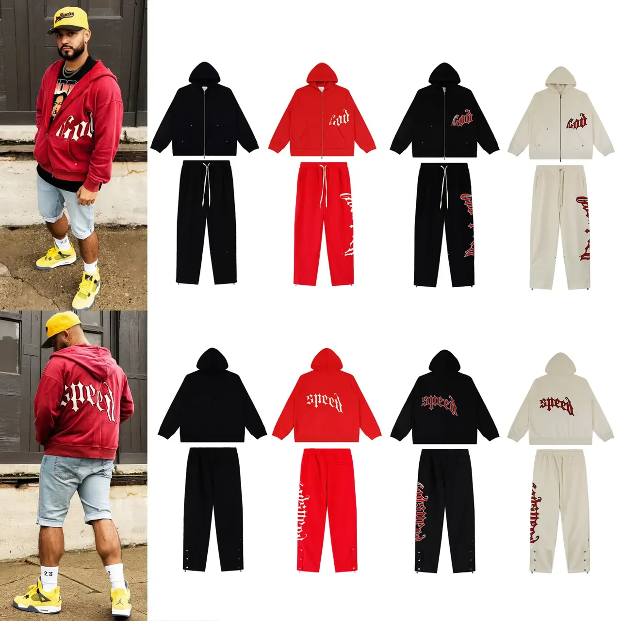 Red and Black Graphic Zip-Up Hoodie and Jogger Tracksuit 11
