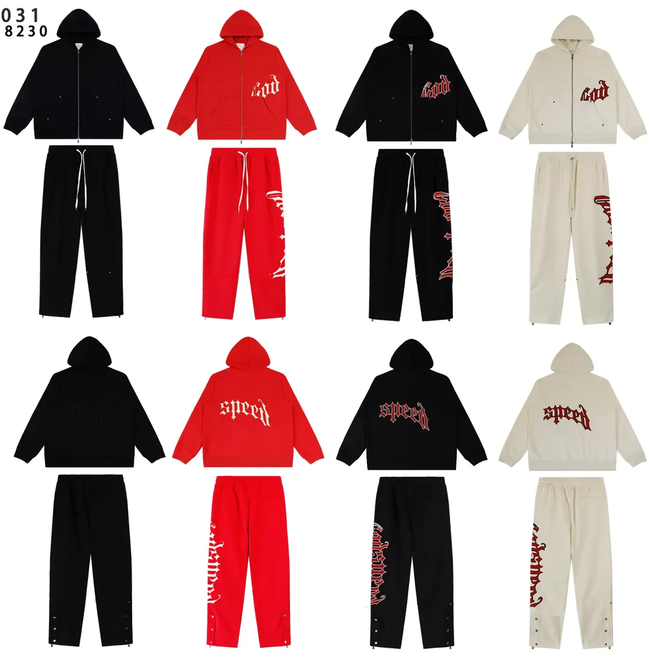 Red and Black Graphic Zip-Up Hoodie and Jogger Tracksuit 12
