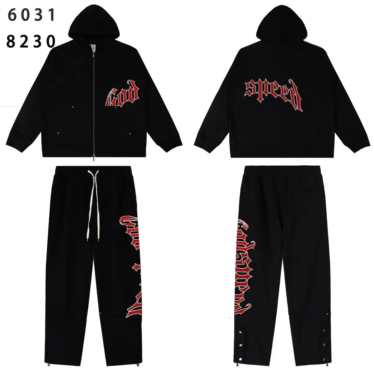 Red and Black Graphic Zip-Up Hoodie and Jogger Tracksuit 13