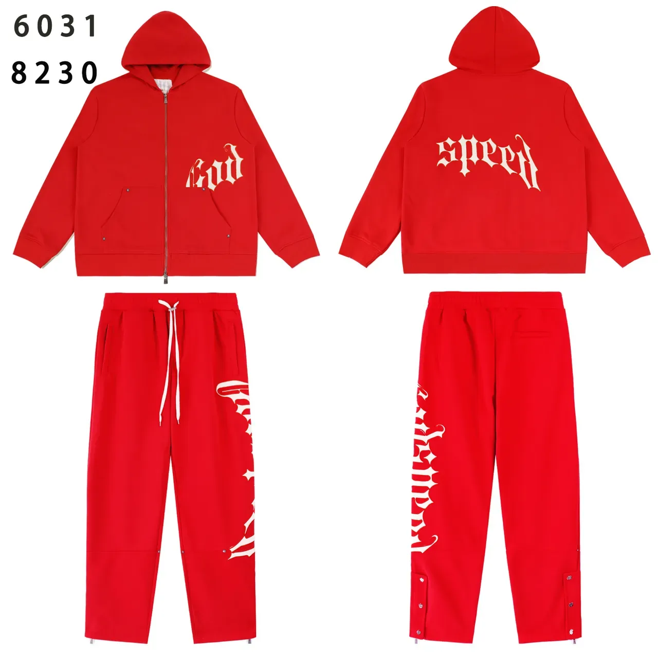 Red and Black Graphic Zip-Up Hoodie and Jogger Tracksuit 15