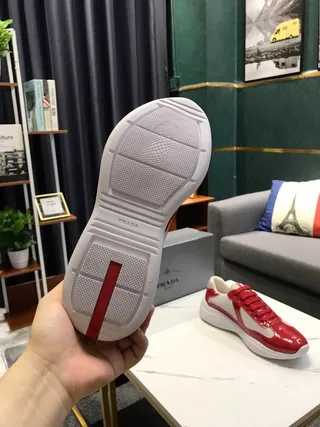 Red and White Patent Mesh Platform Chunky Sneakers 2