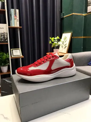 Red and White Patent Mesh Platform Chunky Sneakers 3