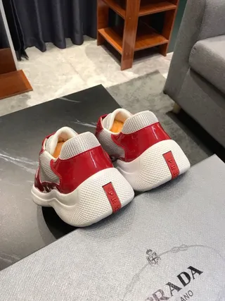 Red and White Patent Mesh Platform Chunky Sneakers 4