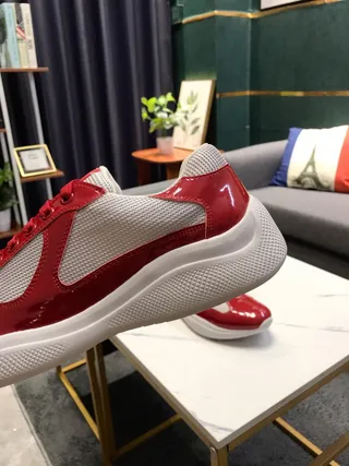 Red and White Patent Mesh Platform Chunky Sneakers 6