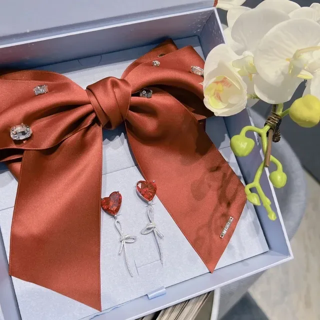 Red Crystal Heart Bow Drop Earrings 7