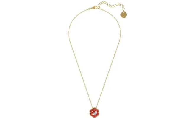 Red Enamel Floral Swan Pendant Necklace 4