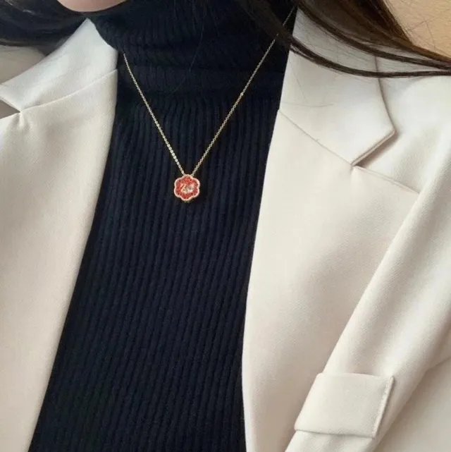 Red Enamel Floral Swan Pendant Necklace 7