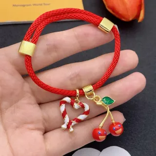 سوار حبل مضفر أحمر ذهبي مع إغلاق مربع