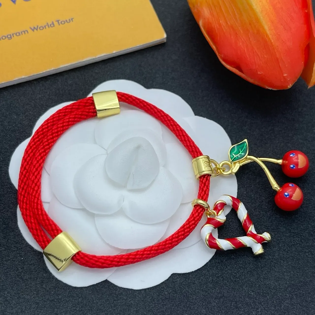 Red Gold Braided Cord Square Clasps Bracelet 5