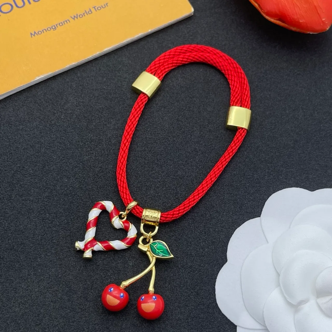 Red Gold Braided Cord Square Clasps Bracelet 7
