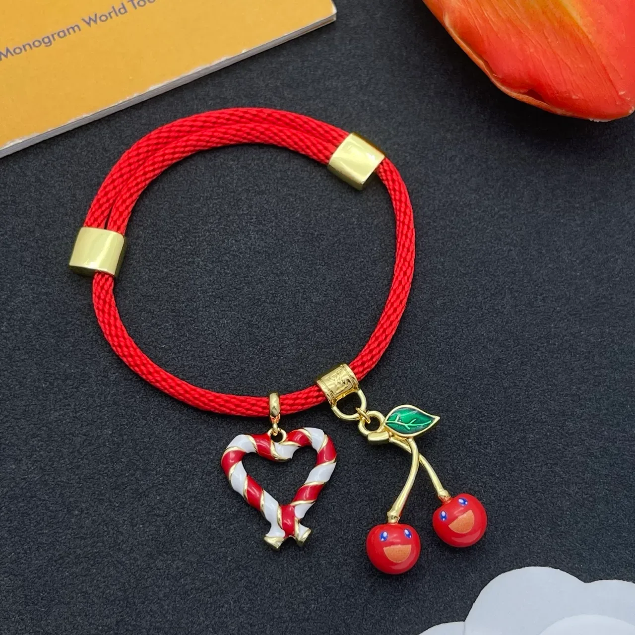 Red Gold Braided Cord Square Clasps Bracelet 8