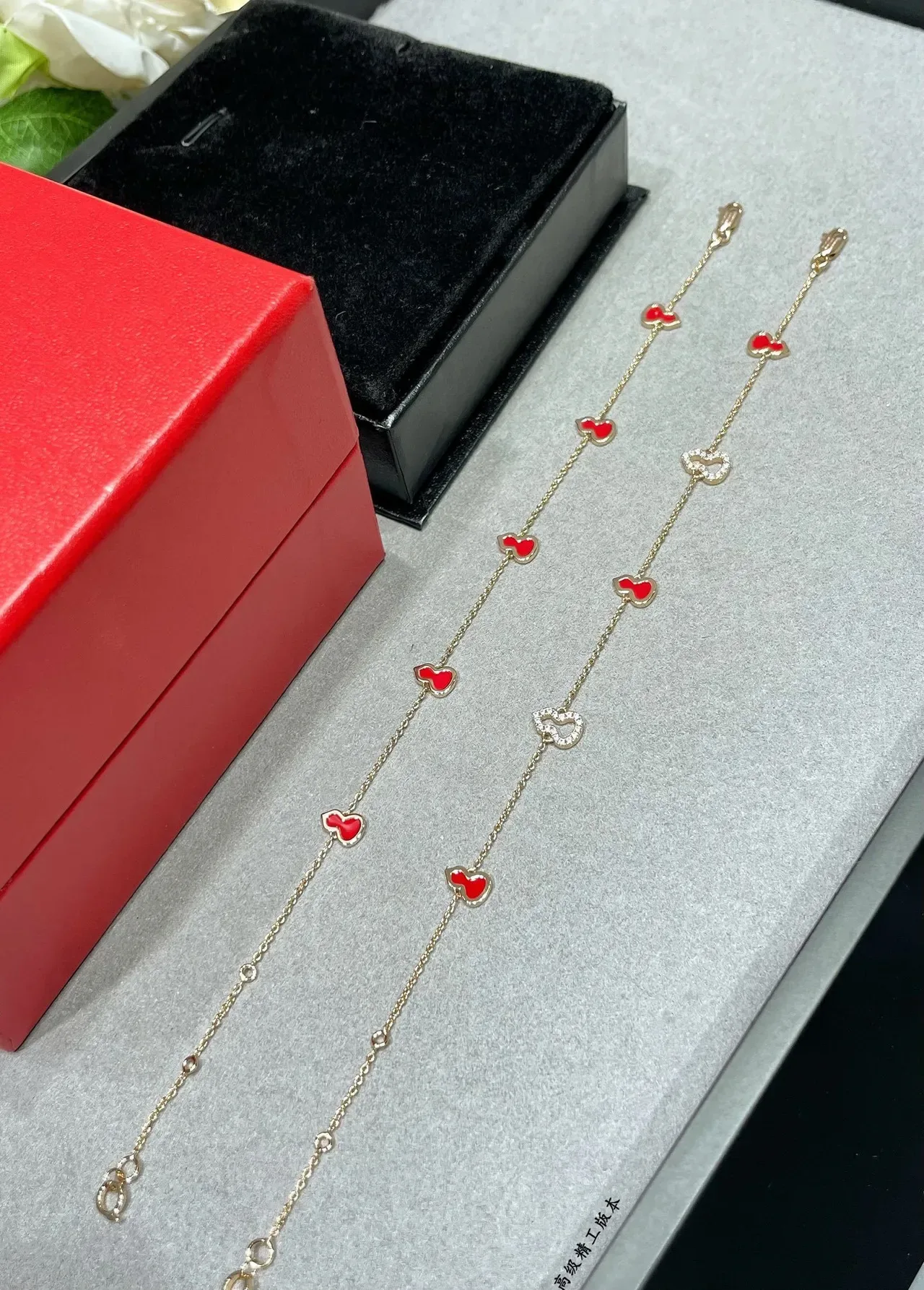 Red Gold Chain Enamel Gourd Charms Bracelet 3