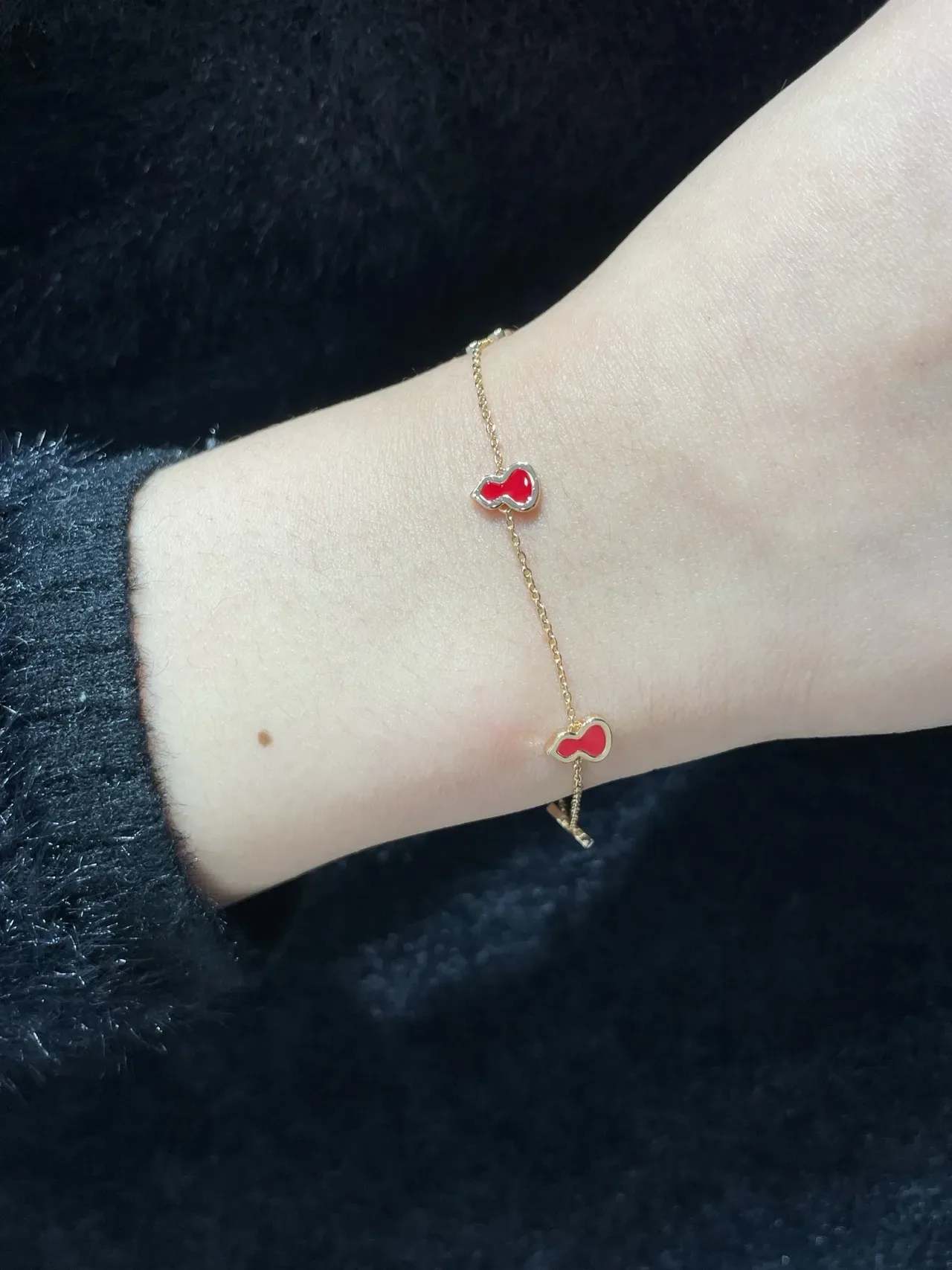 Red Gold Chain Enamel Gourd Charms Bracelet 9