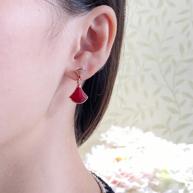 Red Gold Fan-Shaped Drop Pavé-Set Upper Earrings 9