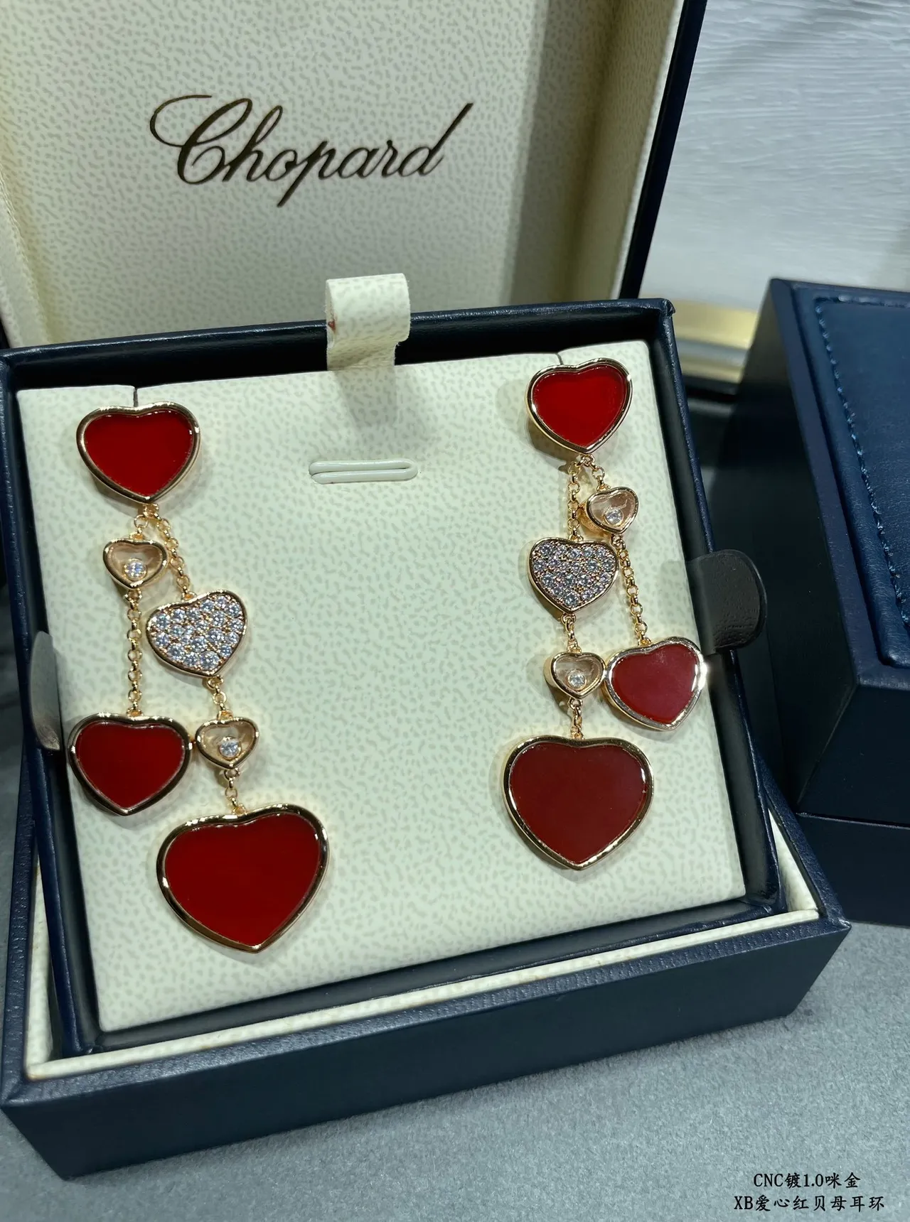 Red Gold Multi-Heart Dangle Metal Earrings 2