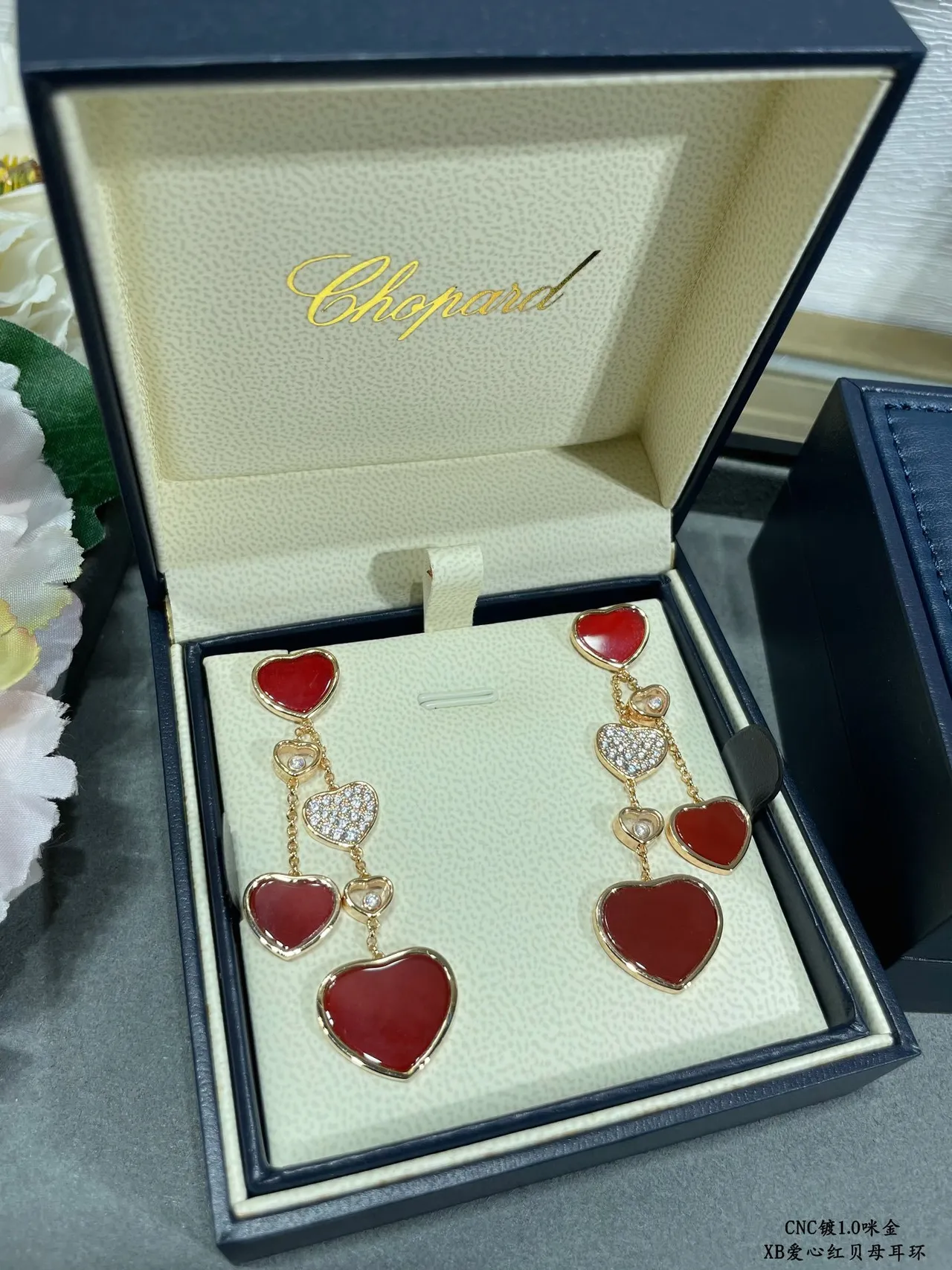 Red Gold Multi-Heart Dangle Metal Earrings 3