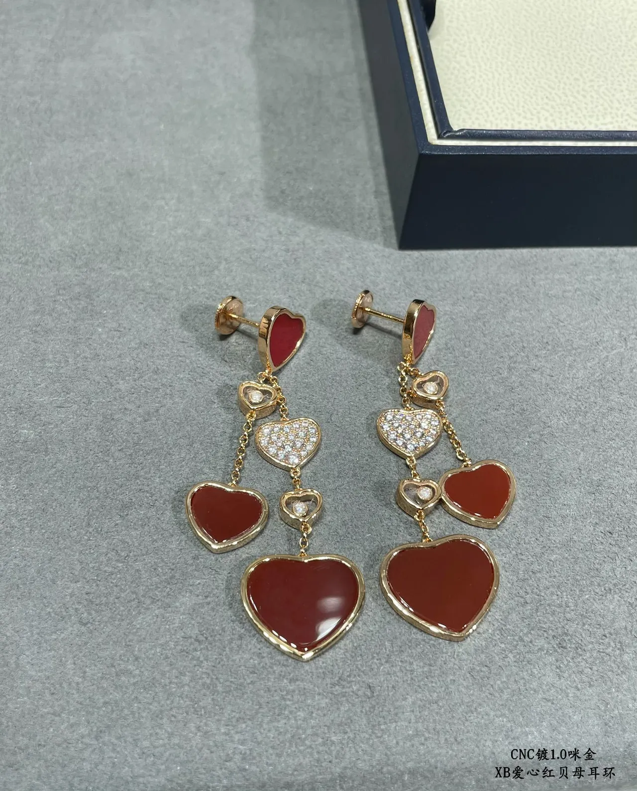 Red Gold Multi-Heart Dangle Metal Earrings 7