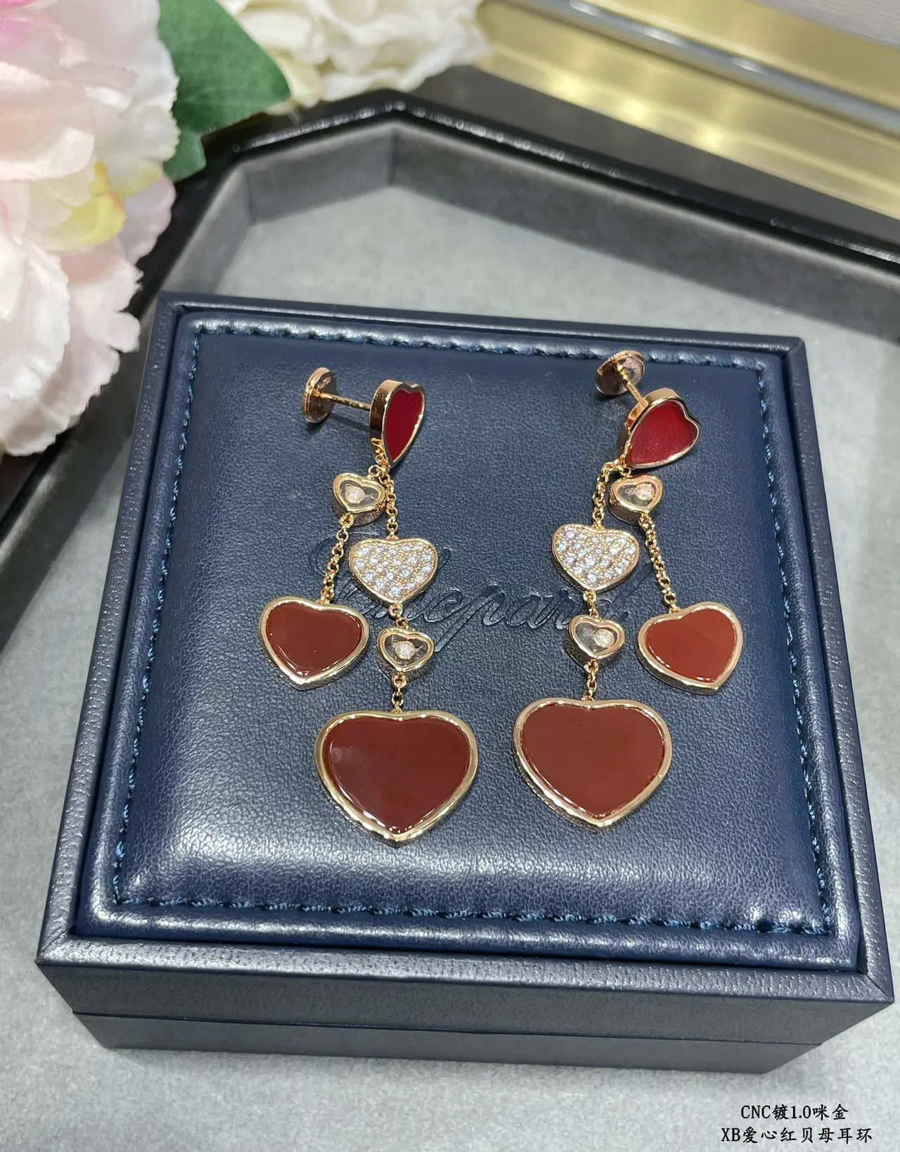 Red Gold Multi-Heart Dangle Metal Earrings 8