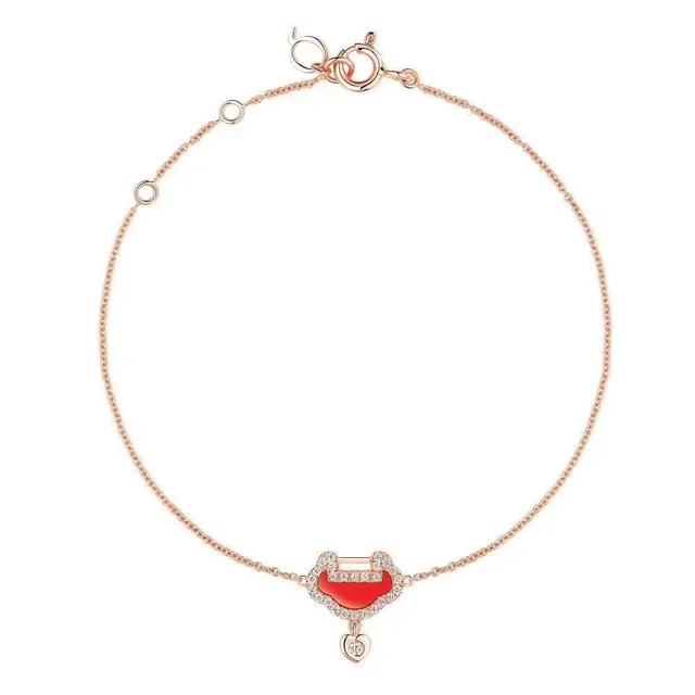 Red Gold Rose Chain Heart-Shaped Bail Necklace 2