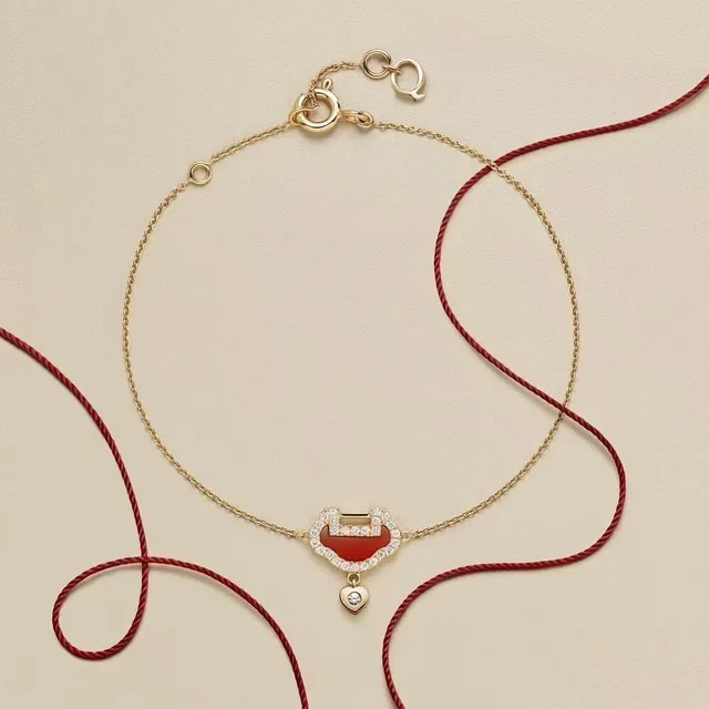Red Gold Rose Chain Heart-Shaped Bail Necklace 5