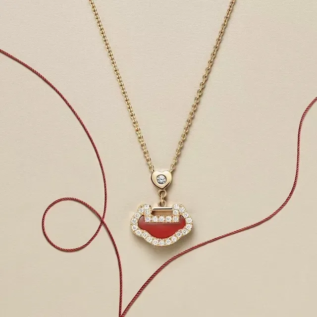 Red Gold Rose Chain Heart-Shaped Bail Necklace 7