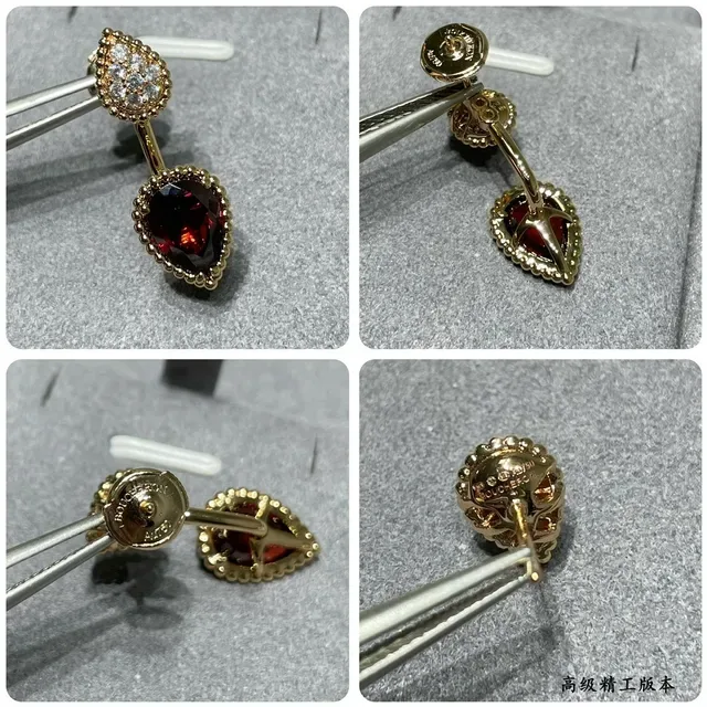 Red Gold Teardrop-Cut Gemstone Bezel Setting Earrings 4