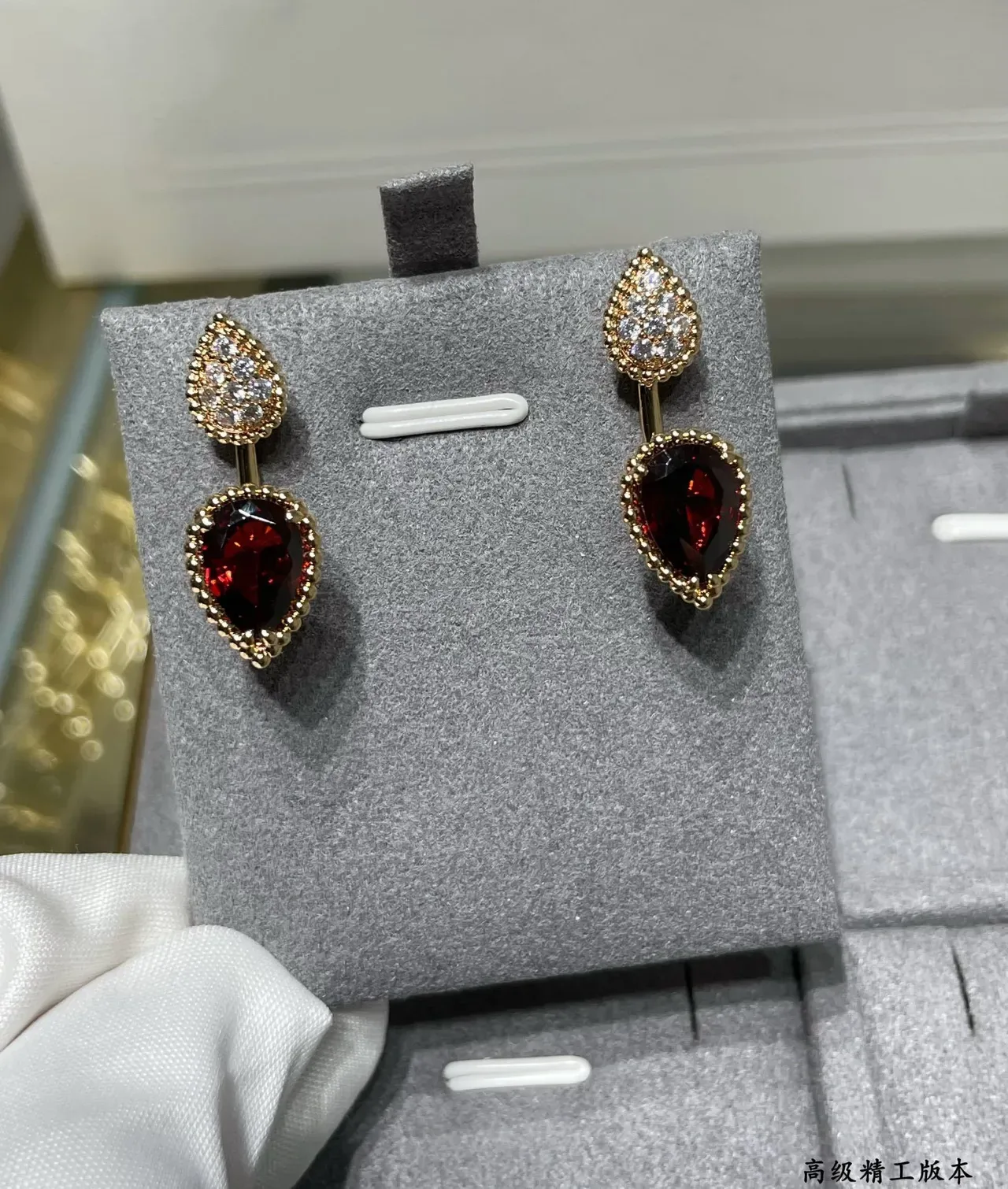 Red Gold Teardrop-Cut Gemstone Bezel Setting Earrings 7